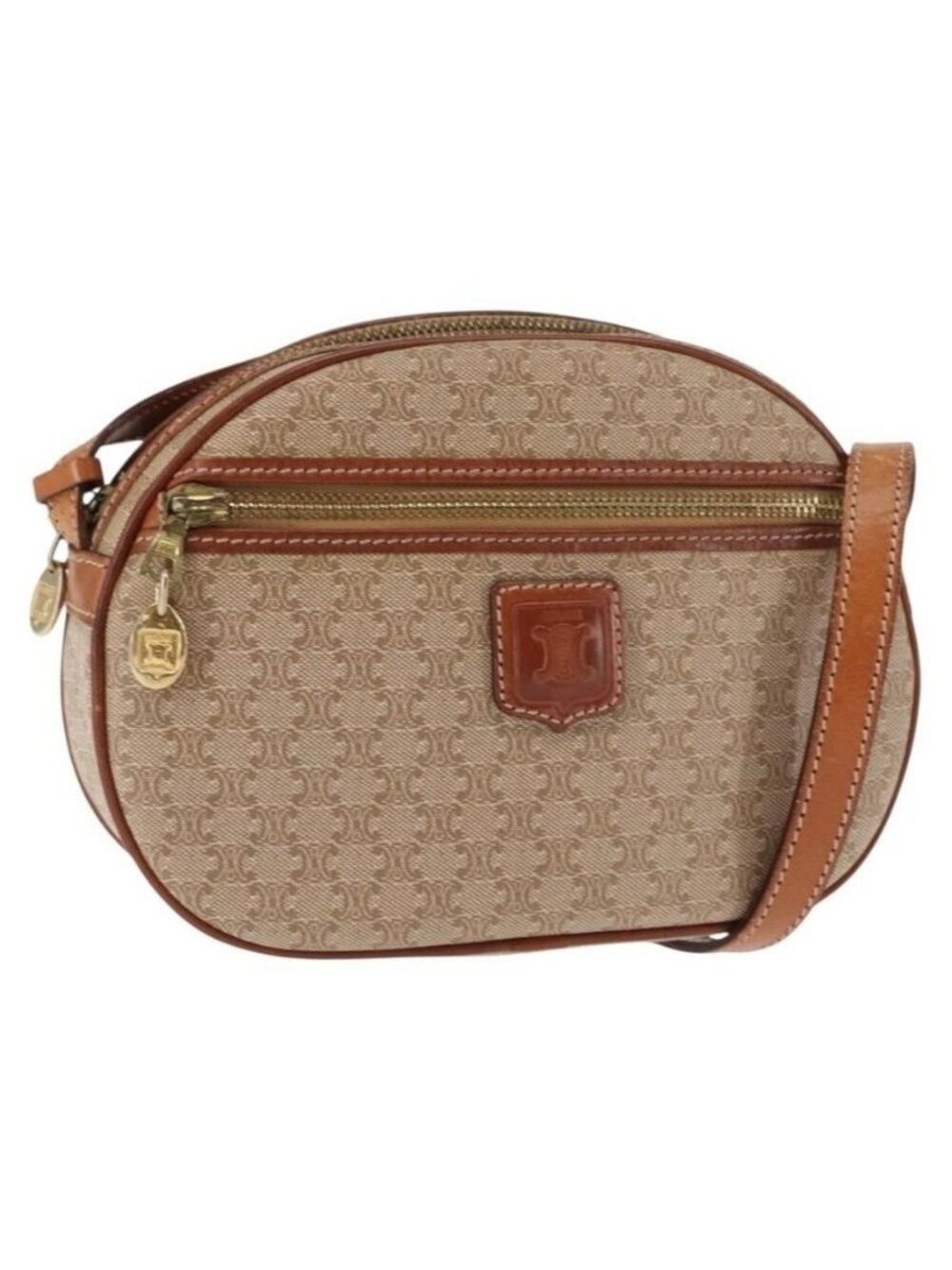 Authentic CELINE Macadam Canvas Shoulder Bag PVC Beige Gold